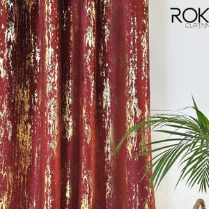 Red Velvet Curtains with Gold Print, Custom Long Velvet Drapes, Story Window Curtains, Dining Room Panels, 12 Color Options