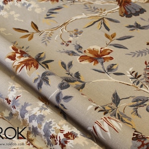Beige Chinoiserie Bird & Floral Curtain, Linen Viscose Fabric, Vintage Botanical Drapes, Custom Window Curtains