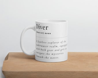 Tasse aus Keramik | Taucher, Diver | Geschenkidee | weiß, glänzende | Definition