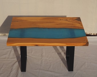 Epoxy river table - light blue epoxy