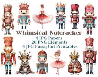 Whimsical Schiaccianoci Clipart, Schiaccianoci Fussy Cut Immagini, Natale CU Clip Art, Scapbook Schiaccianoci Grafica PNG, Sfondo trasparente