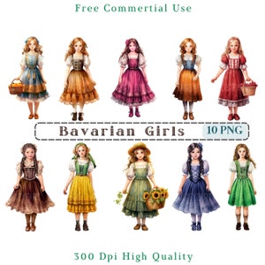 Aquarelle fille bavaroise Clipart, fille allemande Clip Art, Image de filles bavaroises, clipart CU, fond Transparent, jolies filles de montagne Png