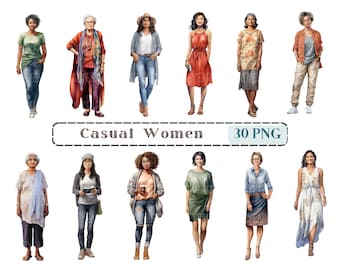 Casual Women Clipart, Asian Black Indian Women CU Clip Art, Ethnic Diversity Images, Transparent Background picture, 300 DPI, Old Ladies Png
