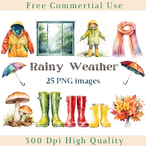 Regenwetter Clipart, Herbst Regen Clip Art Png, Gummistiefel Bild, kommerzielle Nutzung, Bündel Transparent Hintergrundbild, 300 DPI