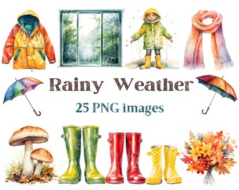 Rainy Weather Clipart, Fall Rain Clip Art Png, Rubber Boots Image, Commercial Use,Bundle Transparent Background picture,300 DPI,Umbrella Png