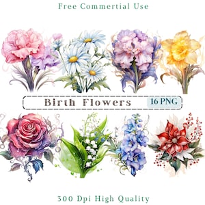 Clipart de fleur de naissance, Clip Art de fleur de naissance, Bouquet de fleurs de naissance Png, Graphiques de fleur de naissance, Journal indésirable de fleurs de mois de naissance, Clipart Floral CU