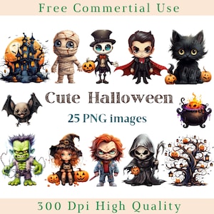 Niedliche Halloween Monster Clipart, Halloween Clip Art, gruseliges Bild, kommerzielle Nutzung, transparentes Hintergrundbild, 300 DPI, süße Monster Png