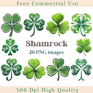 Irish Shamrock Clipart, Clover Clip Art, Shamrock PNG, Chance Images, Bundle Transparent Backgound images, 300 DPI, Symbole de l’Irlande Image