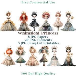 Skurrile Prinzessin Clipart, Mixed Media schrullige Prinzessin CU Clip Art, süßes Mädchen Grafiken PNG, transparenter Hintergrund, lustiges Prinzessin Bild