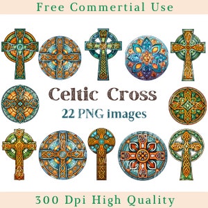 Celtic Cross Clipart, Stained Glass Art Png, Irish Pattern Image, Commertial Use, Bundle Transparent Backgound picture,300 DPI, Latin Cross