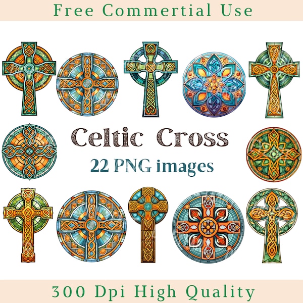 Celtic Cross Clipart, Stained Glass Art Png, Irish Pattern Image, Commertial Use, Bundle Transparent Backgound picture,300 DPI, Latin Cross