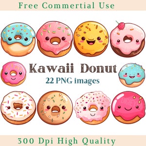 Kawaii Donut Clipart, Kawaii Donuts Clip Art, süße Donut Png, Kawaii süße Donut Bilder, Bündel transparenten Hintergrund Bilder, 300 DPI