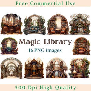 Imágenes prediseñadas de la biblioteca mágica, clip art del rincón de lectura png, imagen de libros, uso comercial, imagen de fondo transparente, biblioteca art nouveau png
