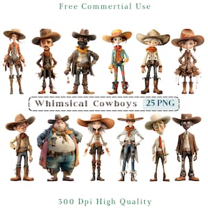 Grillige Cowboy Clipart, Mixed Media eigenzinnige Cowboy CU Clip Art, Western Cowgirl Graphics PNG, transparante achtergrond, grillige elementen
