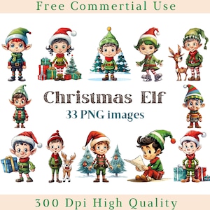 Weihnachtself Clipart, süße Elfen Clip Art Png, Weihnachtsbild, CU Clipart, Bundle transparentes Hintergrundbild, 300 DPI, Elfen Bild