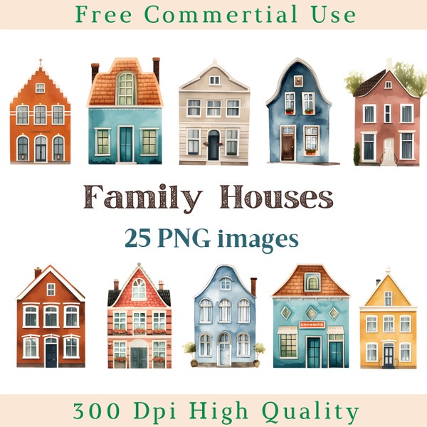 Family House Illustration Clipart, House Clip Art Png, Digital Building Image, Commercial Use, Bundle Transparent Background picture,300 DPI