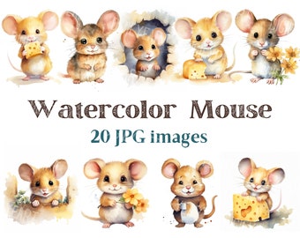 Watercolor Mouse Clipart, Mouse Clip Art, Little Mouse Jpg, Animal Images, Bundle White Backgound pictures, 300 DPI, Little Rodent Pictures