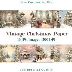 Vintage Weihnachtspapier, viktorianische Winter-Stadt-Szenen, Retro-Weihnachts-JPG, Junk-Journal-Hintergrundbild, 300 DPI, Winter-Scrapbook-Papier