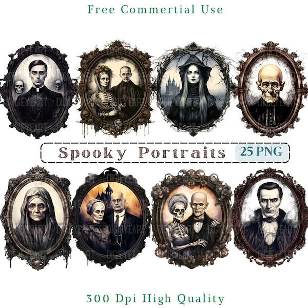 Spooky Portrait Clipart, Gothic Portrait Clip Art, Halloween Portrait Jpg, Ghosts Image, Transparent Background, 300 DPI, Victorian Pictures