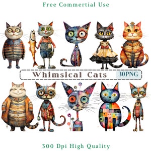 Clipart chats fantaisistes, clipart chat original, technique mixte chat PNG, Images de chaton, images d'arrière-plan Transparent, 300 DPI, photo drôle de chat