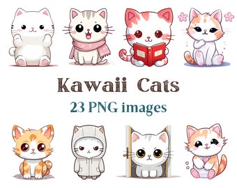 Imágenes Prediseñadas de gatos lindos Kawaii, imágenes prediseñadas de gatos Kawaii, gatitos encantadores Png, imágenes de gatos dulces, imágenes de fondo transparente del paquete, 300 DPI