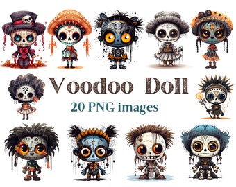 Cute Voodoo Dolls Clipart, Halloween Voodoo Clip Art Png, Spooky Image, Commercial Use, Transparent Background, Voodoo Fussy Cut Printables