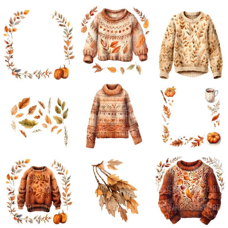 Fall Sweater Clipart, Autumn Sweater Clip Art, Composite Elements Png, Fall Fashion Png, Transparent Background, 300 DPI, Sweater CU Clipart image 3