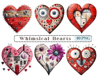 Whimsical Hearts Clipart, Hearts CU Clip Art, Quirky Heart Graphics Png,  Whimsical Love Image, Transparent Backgound, St. Valentine's Day