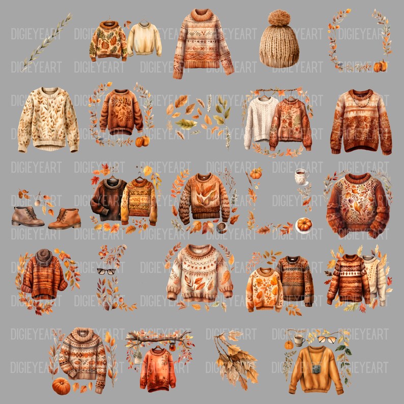 Fall Sweater Clipart, Autumn Sweater Clip Art, Composite Elements Png, Fall Fashion Png, Transparent Background, 300 DPI, Sweater CU Clipart image 5
