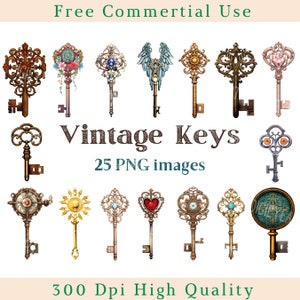 Vintage sleutel clipart, Magic Key clip art PNG, fantastische sleutels afbeelding, commercieel gebruik, transparante achtergrondkleur foto, 300 DPI, vintage sleutel PNG