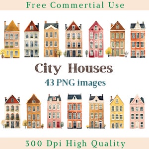 City House Illustration Clipart, Case Clip Art Png, Immagine di edificio digitale, Uso commerciale, Immagine di sfondo trasparente in bundle, 300 DPI