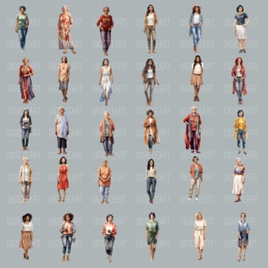 Casual vrouwen clipart, Aziatische zwarte Indiase vrouwen CU illustraties, etnische diversiteit beelden, transparante achtergrondafbeelding, 300 DPI, oude dames PNG afbeelding 4