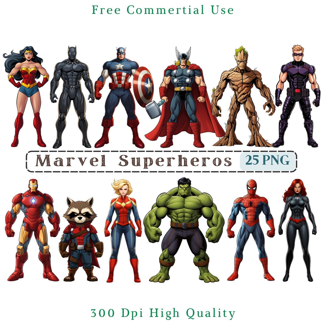 Marvel Superheroes Clipart Adventures Clip Art Png Hulk Iron Man Deadpool Image Commercial Use Transparent Background Picture 300 DPI Etsy