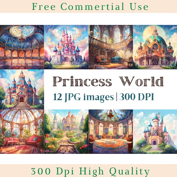 Princess Fairy Word Clipart, Princess World Clip Art, Magic Places Jpg, Bundle Background pictures, 300 DPI, Fairy Princess Castle Pictures