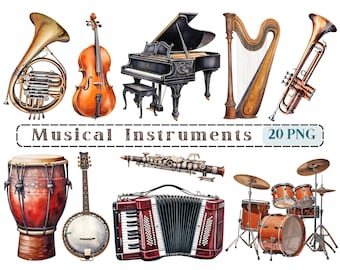Musical Instruments Clipart, Music Clip Art Png, Piano, Guitar, Violin, Harp Images, Commercial Use, Transparent Background picture, 300 DPI
