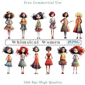 Whimsical Women Clipart, Mixed Media Quirky Woman CU Clip Art, Woman Graphics PNG,Transparent Background, Funny Girls Picture Png, Cute Lady