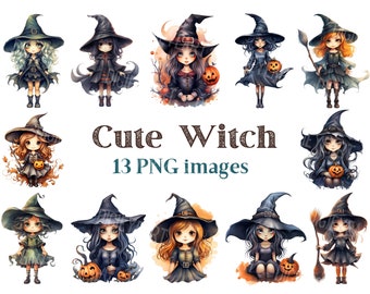 Cute Witch Clipart, Witch Clip Art Png, Halloween Image, Commercial Use, Bundle Transparent Background picture,300 DPI, Halloween Wisard Png