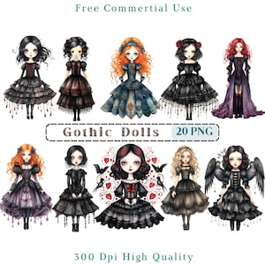 Gothic Dolls Clipart, Fashion Doll CU Clip Art, Gothic Doll Images, Gothic Ephemera , 300 DPI, Junk Journal Kit, Gothic Girls Png Graphics