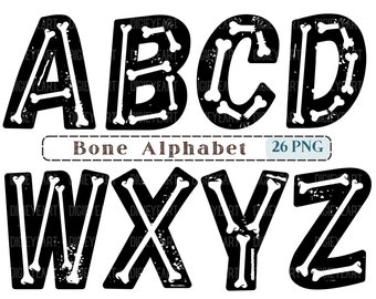 Halloween Bone Alphabet Clipart, Letters Clip Art, Bones Initials PNG, Spooky Bone Letter Images, Transparent Backgound pictures, 300 DPI