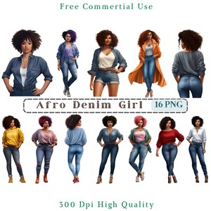 Afro Girl Clipart, Denim Girl CU Clip Art, Composite Elements Png, Black Woman Image, Transparent Background, 300 DPI, Gurvy Girl Clipart
