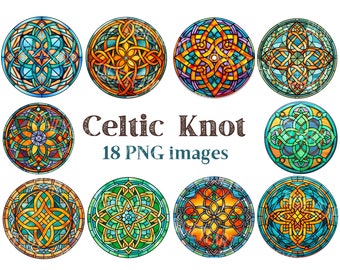 Stained Glass Celtic Knot Clipart, Irish Knot Clip Art Png, Celtic Graphics CU Clipart, Transparent Background picture,300 DPI, Irish Knot