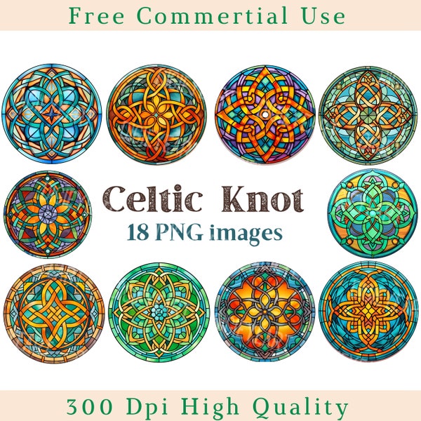 Stained Glass Celtic Knot Clipart, Irish Knot Clip Art Png, Celtic Graphics CU Clipart, Transparent Background picture,300 DPI, Irish Knot