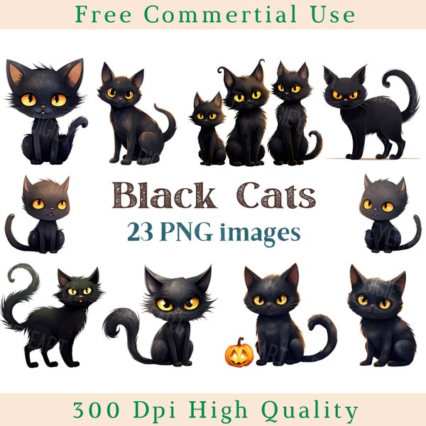 Black Cat Clipart, Black Cats Clip Art, Halloween Jpg, Witch Kitten Images, Transparent Background pictures, 300 DPI, Black Kitten Pictures