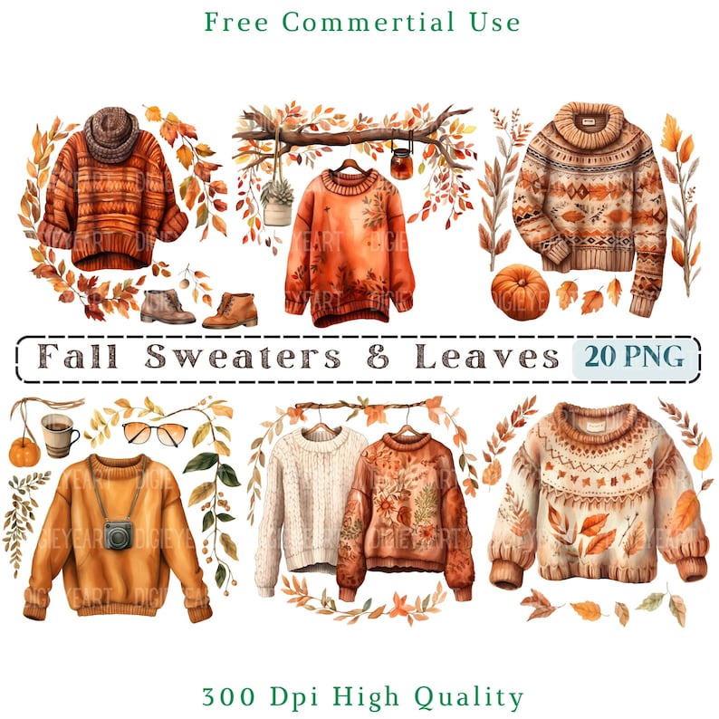 Fall Sweater Clipart, Autumn Sweater Clip Art, Composite Elements Png, Fall Fashion Png, Transparent Background, 300 DPI, Sweater CU Clipart image 1