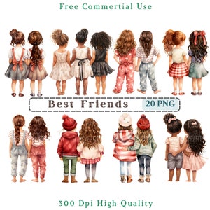 Mejores amigos Clipart, Bestie Girls CU Clip Art, Imagen de niños, Imágenes de chicas lindas, Uso comercial, Fondo transparente, Amigos Chica Png