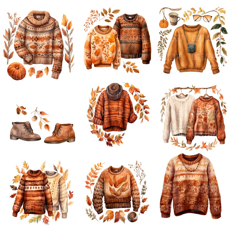 Fall Sweater Clipart, Autumn Sweater Clip Art, Composite Elements Png, Fall Fashion Png, Transparent Background, 300 DPI, Sweater CU Clipart image 2