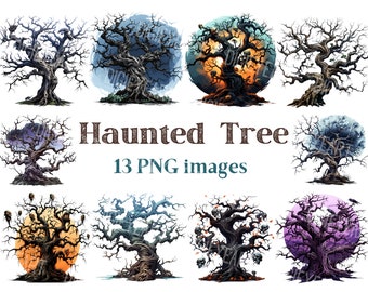 Haunted Tree Clipart, Halloween Clip Art, Spooky Tree Image, Commercial Use, Bundle Transparent Background picture,300 DPI, Haunted Tree Png