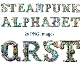 Pastel Steampunk Alphabet Clipart, Letters Clip Art, Initials PNG, Letter Images, Transparent Backgound pictures, 300 DPI,Steampunk Picture