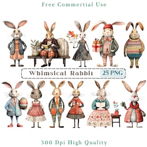 Clipart lapin fantaisiste, clipart lapin original, lapin technique mixte mignon PNG, lapin de Pâques, fond Transparent, lapin difficile coupe imprimable