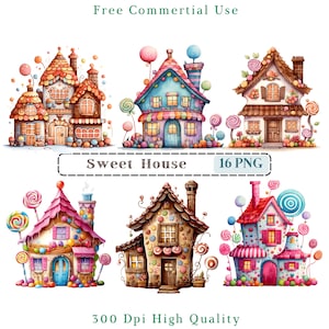 Sweet House Clipart, Candy House CU Clip Art Png, Image de bâtiment numérique magique, Sublimation Biscuit maisons, Sweet Home graphique Scrapbooking